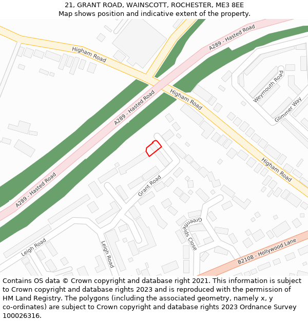 21, GRANT ROAD, WAINSCOTT, ROCHESTER, ME3 8EE: Location map and indicative extent of plot