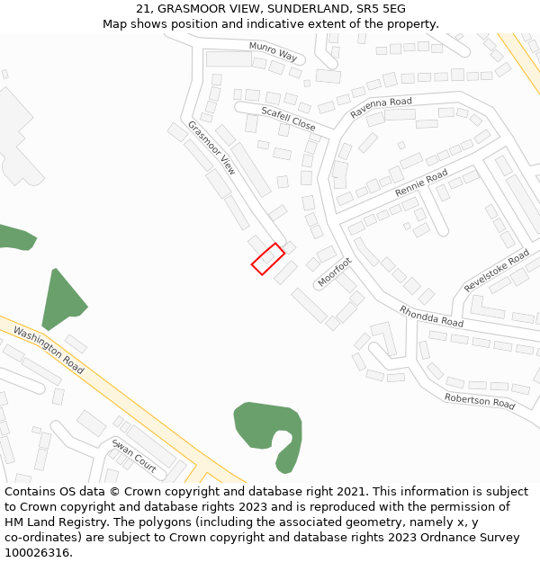 21, GRASMOOR VIEW, SUNDERLAND, SR5 5EG: Location map and indicative extent of plot