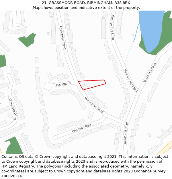 21, GRASSMOOR ROAD, BIRMINGHAM, B38 8BX: Location map and indicative extent of plot