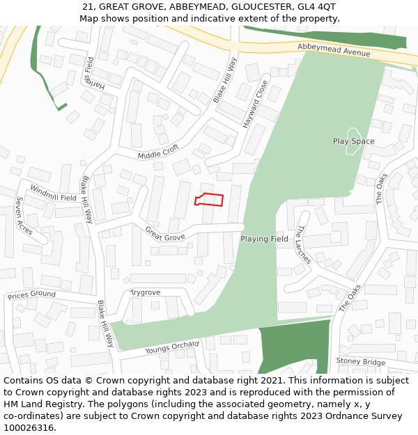 21, GREAT GROVE, ABBEYMEAD, GLOUCESTER, GL4 4QT: Location map and indicative extent of plot