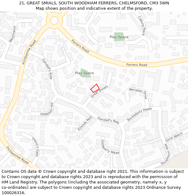 21, GREAT SMIALS, SOUTH WOODHAM FERRERS, CHELMSFORD, CM3 5WN: Location map and indicative extent of plot