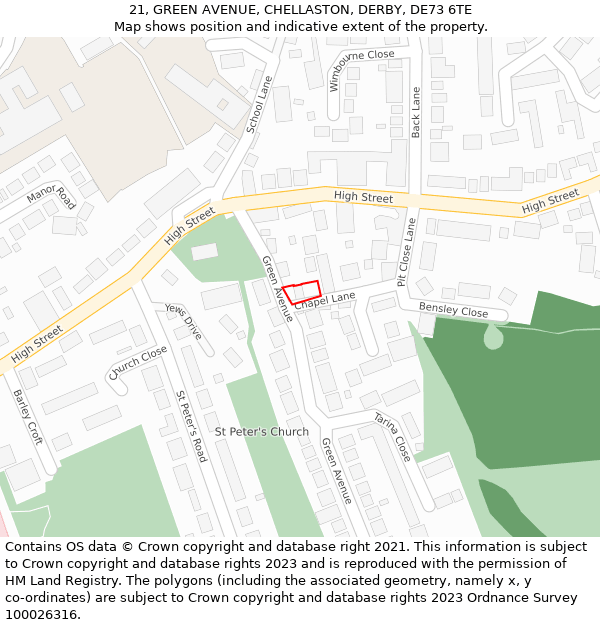 21, GREEN AVENUE, CHELLASTON, DERBY, DE73 6TE: Location map and indicative extent of plot