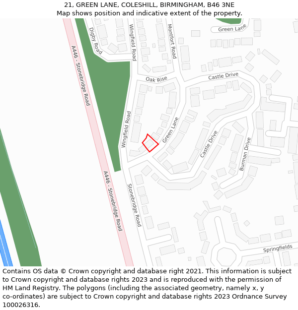 21, GREEN LANE, COLESHILL, BIRMINGHAM, B46 3NE: Location map and indicative extent of plot