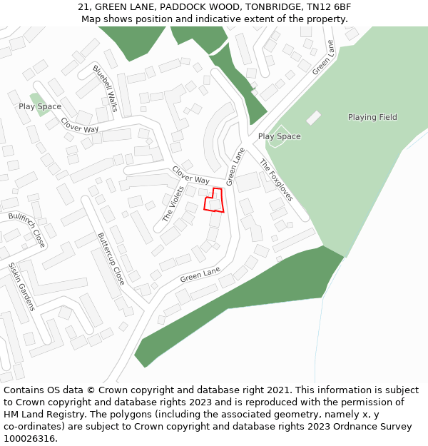 21, GREEN LANE, PADDOCK WOOD, TONBRIDGE, TN12 6BF: Location map and indicative extent of plot