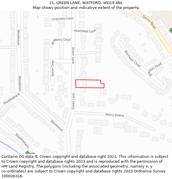 21, GREEN LANE, WATFORD, WD19 4NL: Location map and indicative extent of plot