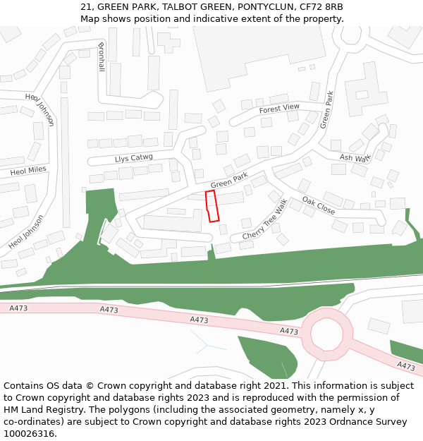 21, GREEN PARK, TALBOT GREEN, PONTYCLUN, CF72 8RB: Location map and indicative extent of plot