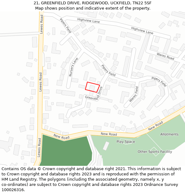 21, GREENFIELD DRIVE, RIDGEWOOD, UCKFIELD, TN22 5SF: Location map and indicative extent of plot