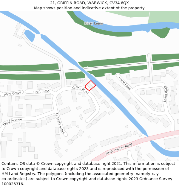 21, GRIFFIN ROAD, WARWICK, CV34 6QX: Location map and indicative extent of plot