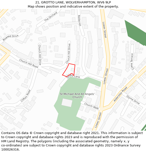 21, GROTTO LANE, WOLVERHAMPTON, WV6 9LP: Location map and indicative extent of plot