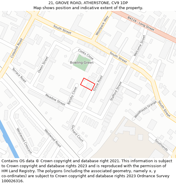 21, GROVE ROAD, ATHERSTONE, CV9 1DP: Location map and indicative extent of plot