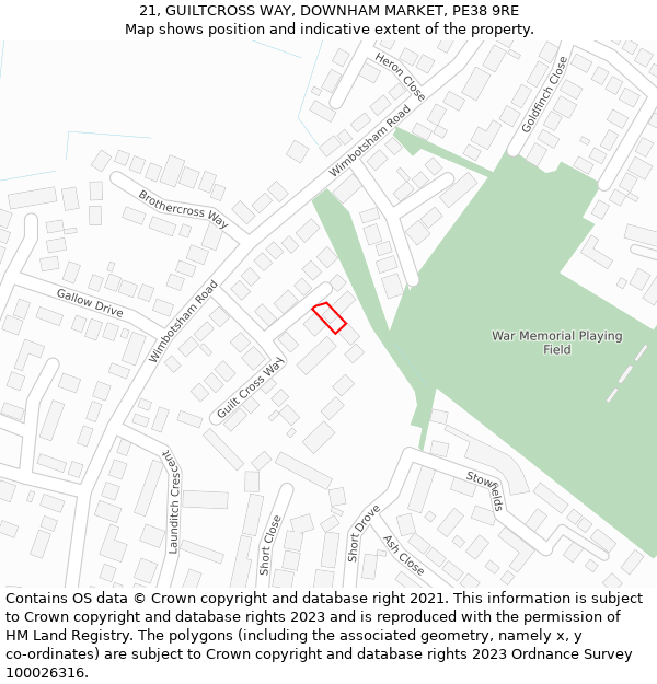 21, GUILTCROSS WAY, DOWNHAM MARKET, PE38 9RE: Location map and indicative extent of plot