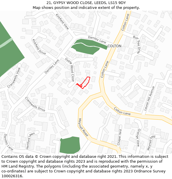 21, GYPSY WOOD CLOSE, LEEDS, LS15 9DY: Location map and indicative extent of plot