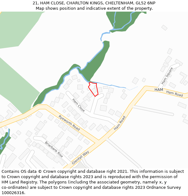 21, HAM CLOSE, CHARLTON KINGS, CHELTENHAM, GL52 6NP: Location map and indicative extent of plot