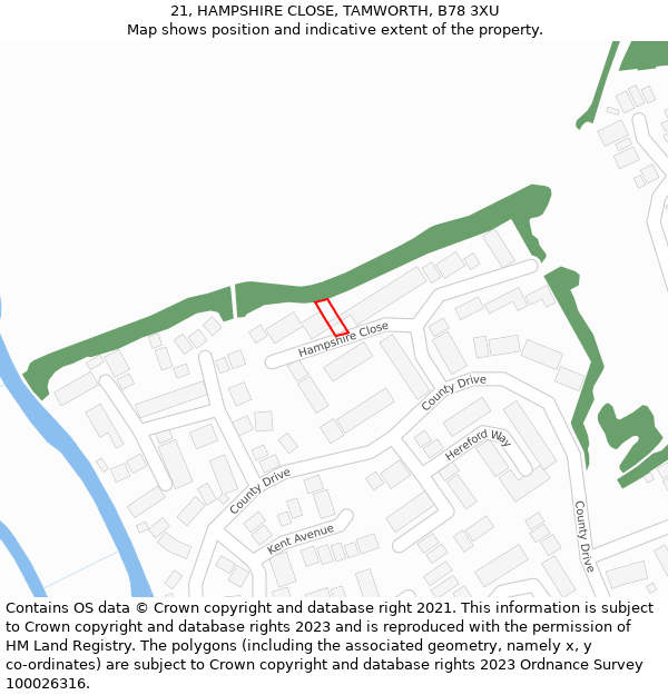 21, HAMPSHIRE CLOSE, TAMWORTH, B78 3XU: Location map and indicative extent of plot