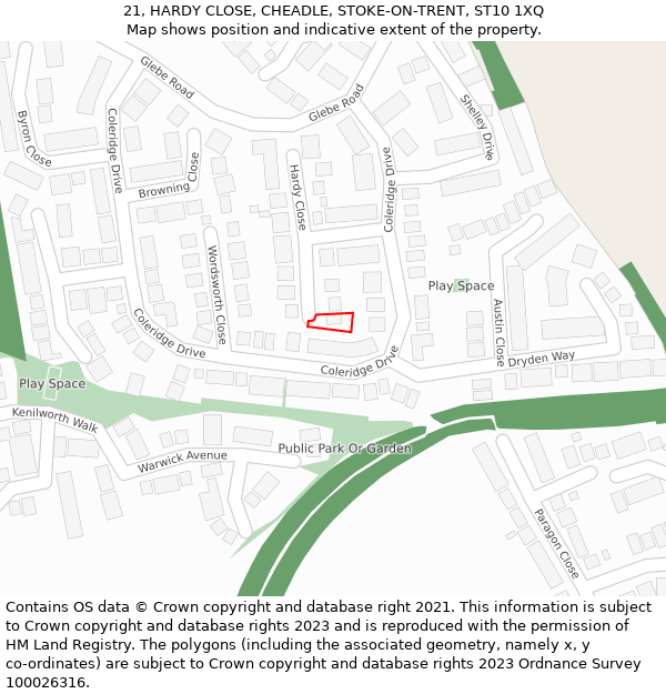 21, HARDY CLOSE, CHEADLE, STOKE-ON-TRENT, ST10 1XQ: Location map and indicative extent of plot
