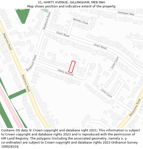 21, HARTY AVENUE, GILLINGHAM, ME8 0NA: Location map and indicative extent of plot