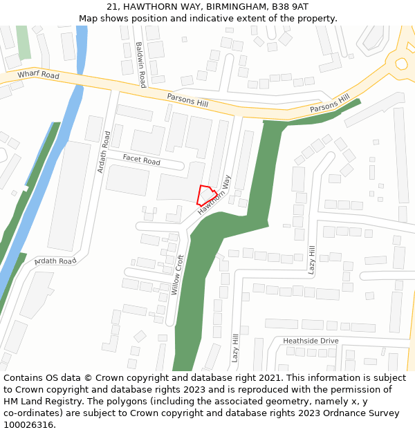 21, HAWTHORN WAY, BIRMINGHAM, B38 9AT: Location map and indicative extent of plot