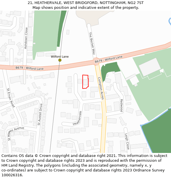 21, HEATHERVALE, WEST BRIDGFORD, NOTTINGHAM, NG2 7ST: Location map and indicative extent of plot
