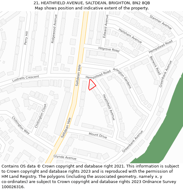 21, HEATHFIELD AVENUE, SALTDEAN, BRIGHTON, BN2 8QB: Location map and indicative extent of plot