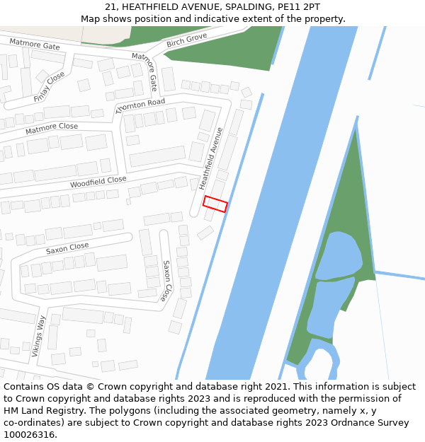 21, HEATHFIELD AVENUE, SPALDING, PE11 2PT: Location map and indicative extent of plot