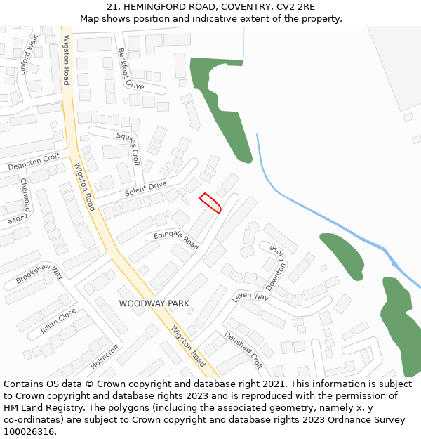 21, HEMINGFORD ROAD, COVENTRY, CV2 2RE: Location map and indicative extent of plot