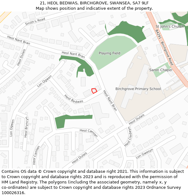 21, HEOL BEDWAS, BIRCHGROVE, SWANSEA, SA7 9LF: Location map and indicative extent of plot