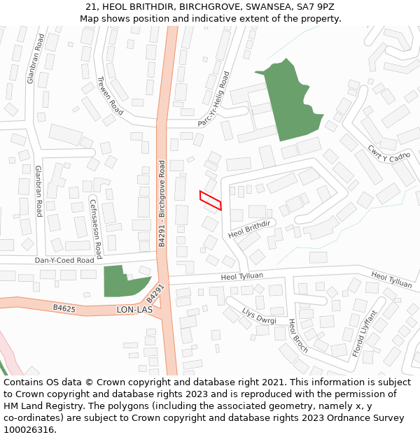 21, HEOL BRITHDIR, BIRCHGROVE, SWANSEA, SA7 9PZ: Location map and indicative extent of plot