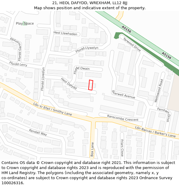 21, HEOL DAFYDD, WREXHAM, LL12 8JJ: Location map and indicative extent of plot