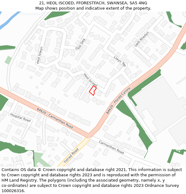 21, HEOL ISCOED, FFORESTFACH, SWANSEA, SA5 4NG: Location map and indicative extent of plot