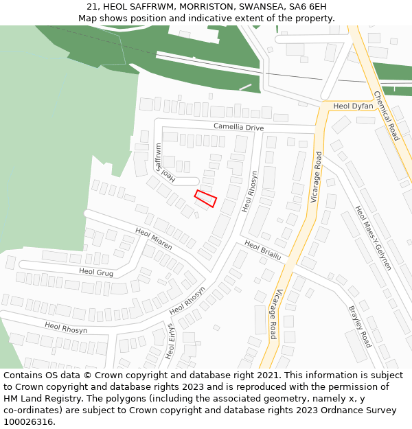 21, HEOL SAFFRWM, MORRISTON, SWANSEA, SA6 6EH: Location map and indicative extent of plot