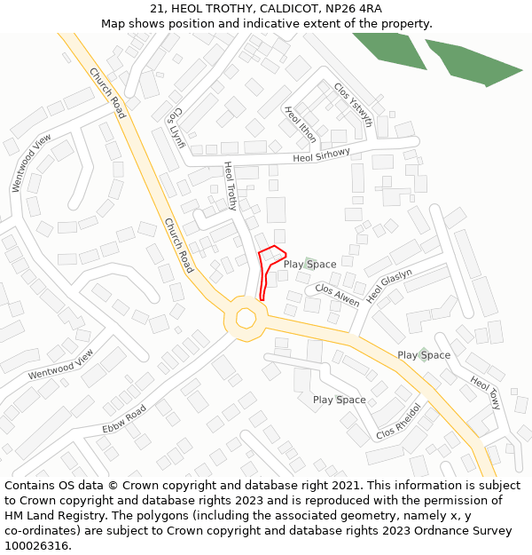 21, HEOL TROTHY, CALDICOT, NP26 4RA: Location map and indicative extent of plot