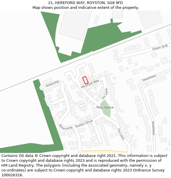 21, HEREFORD WAY, ROYSTON, SG8 9FD: Location map and indicative extent of plot