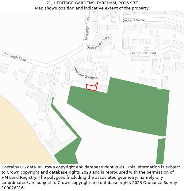 21, HERITAGE GARDENS, FAREHAM, PO16 9BZ: Location map and indicative extent of plot