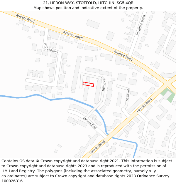 21, HERON WAY, STOTFOLD, HITCHIN, SG5 4QB: Location map and indicative extent of plot