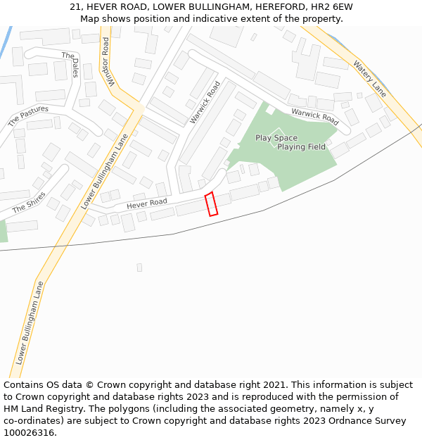 21, HEVER ROAD, LOWER BULLINGHAM, HEREFORD, HR2 6EW: Location map and indicative extent of plot