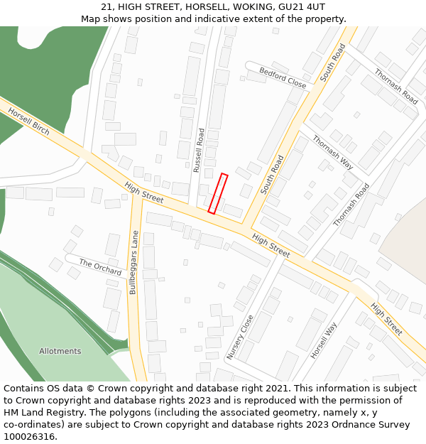 21, HIGH STREET, HORSELL, WOKING, GU21 4UT: Location map and indicative extent of plot