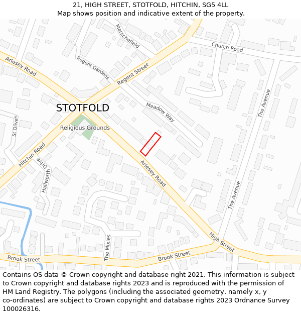 21, HIGH STREET, STOTFOLD, HITCHIN, SG5 4LL: Location map and indicative extent of plot