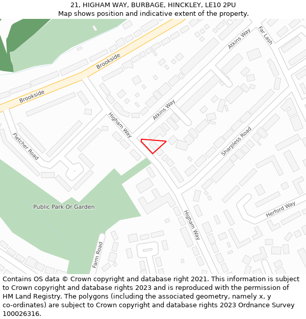 21, HIGHAM WAY, BURBAGE, HINCKLEY, LE10 2PU: Location map and indicative extent of plot