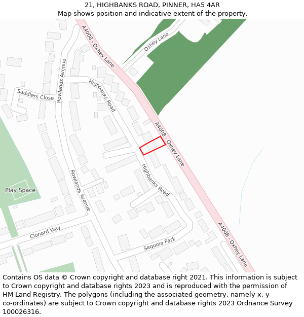 21, HIGHBANKS ROAD, PINNER, HA5 4AR: Location map and indicative extent of plot