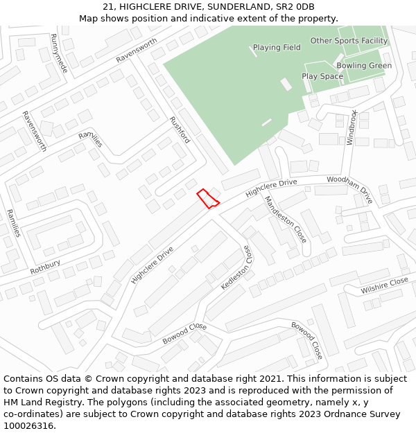 21, HIGHCLERE DRIVE, SUNDERLAND, SR2 0DB: Location map and indicative extent of plot