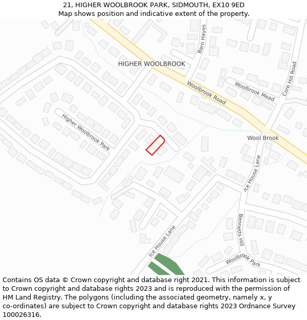 21, HIGHER WOOLBROOK PARK, SIDMOUTH, EX10 9ED: Location map and indicative extent of plot