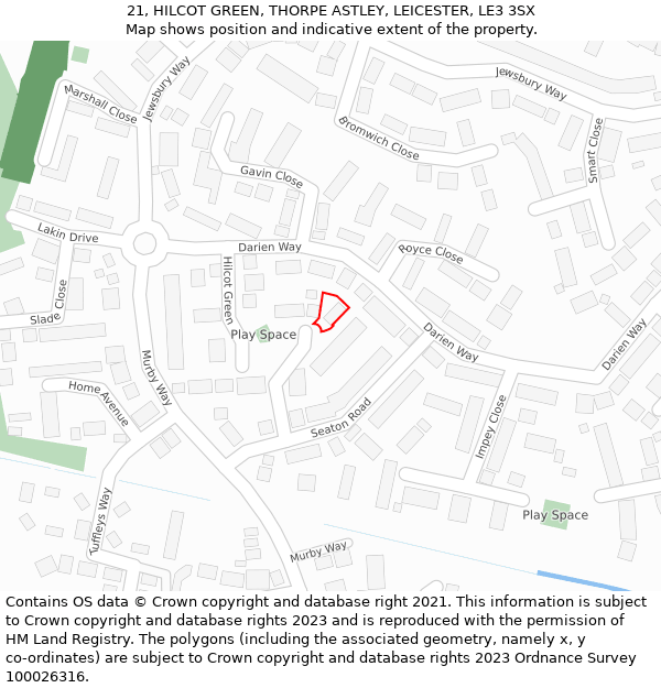 21, HILCOT GREEN, THORPE ASTLEY, LEICESTER, LE3 3SX: Location map and indicative extent of plot