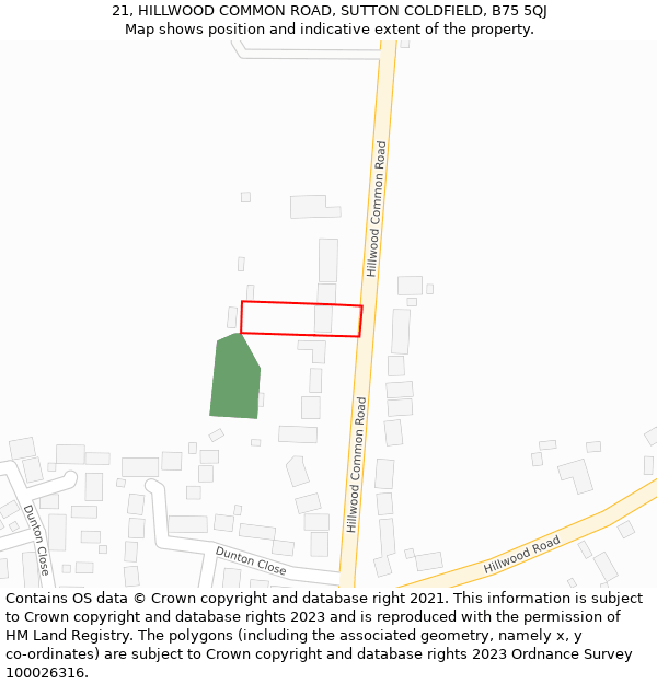 21, HILLWOOD COMMON ROAD, SUTTON COLDFIELD, B75 5QJ: Location map and indicative extent of plot