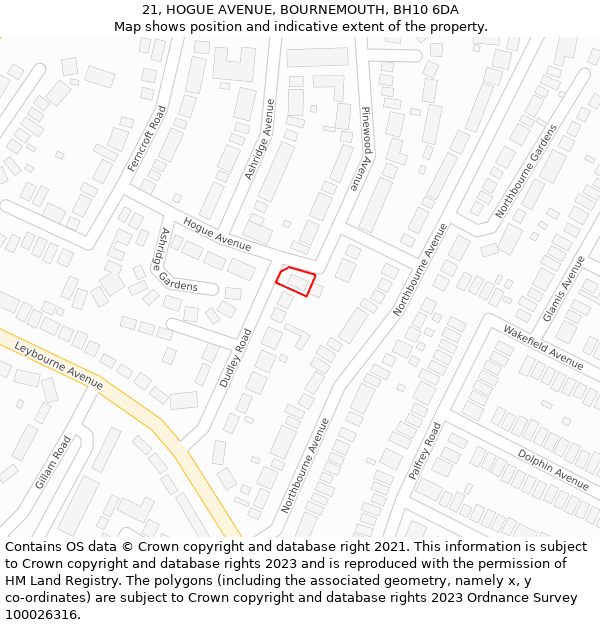 21, HOGUE AVENUE, BOURNEMOUTH, BH10 6DA: Location map and indicative extent of plot
