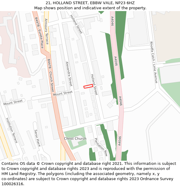 21, HOLLAND STREET, EBBW VALE, NP23 6HZ: Location map and indicative extent of plot