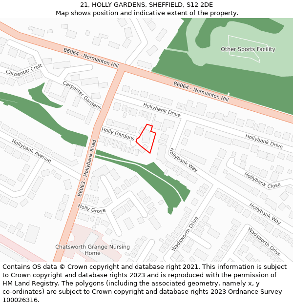 21, HOLLY GARDENS, SHEFFIELD, S12 2DE: Location map and indicative extent of plot