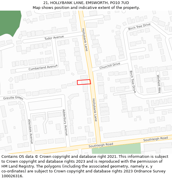 21, HOLLYBANK LANE, EMSWORTH, PO10 7UD: Location map and indicative extent of plot