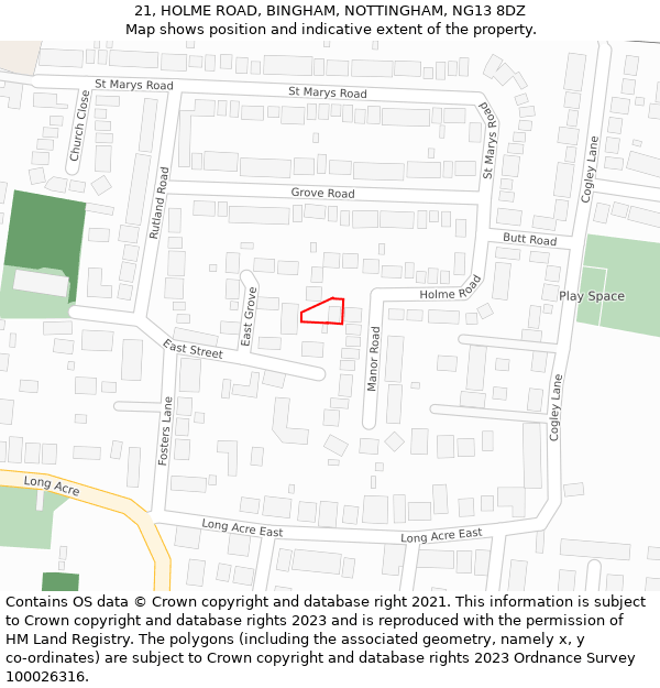21, HOLME ROAD, BINGHAM, NOTTINGHAM, NG13 8DZ: Location map and indicative extent of plot