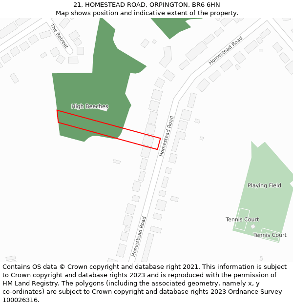 21, HOMESTEAD ROAD, ORPINGTON, BR6 6HN: Location map and indicative extent of plot