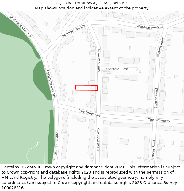 21, HOVE PARK WAY, HOVE, BN3 6PT: Location map and indicative extent of plot
